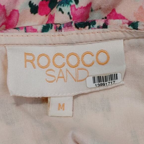 Rococo Sand Mimi Wrap Dress Long Sleeve V Neck Ruffled Pink Watercolor Medium - Picture 6 of 14